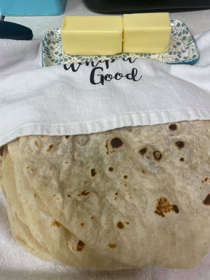 grandma mercie’s flour tortilla with warm melted butter